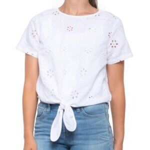 Christian Siriano New York Tie-Front Eyelet Shirt - Linen, Short Sleeve